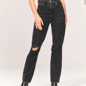 abercrombie and fitch 90s straight ultra high rise curve love black distressed